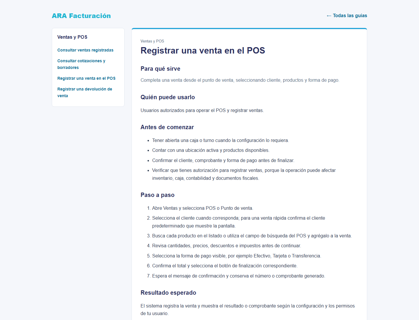 Guía pública para registrar una venta en el POS